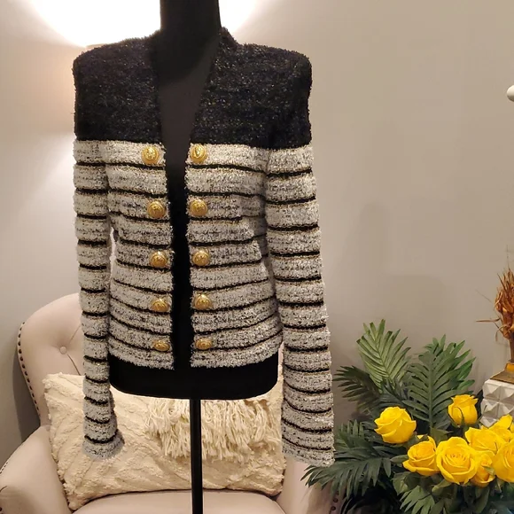 Balmain Side to Side Striped Metallic Tweed Jacket